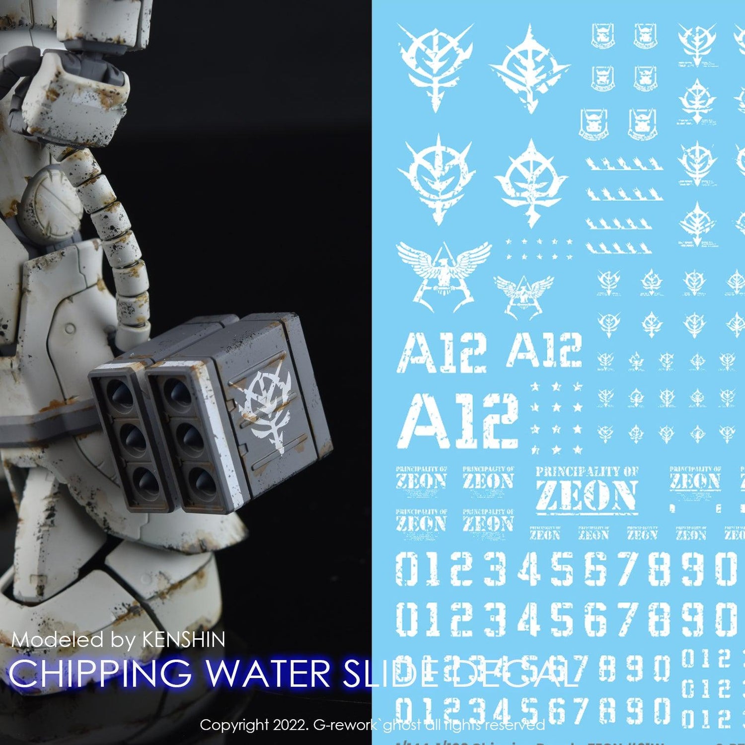 G - Rework CHIPPING DECAL_ZEON_01_WHITE - Gundam Extra - Your BEST Gunpla Supplier