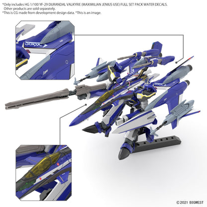 HG 1/100 YF - 29 DURANDAL VALKYRIE (MAXIMILIAN JENIUS USE) FULL SET PACK WATER DECALS - Gundam Extra - Your BEST Gunpla Supplier